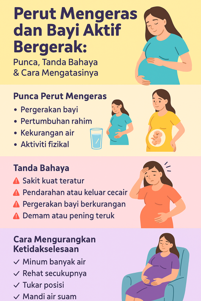perut mengeras dan bayi aktif bergerak